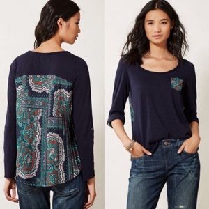 Anthropologie Red Triangle Pleated Paisley Top SM